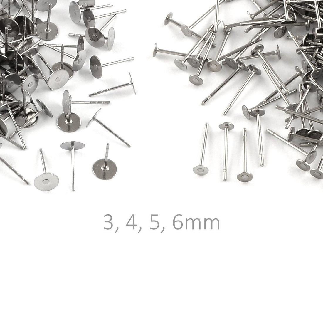 50 Tiges pour boucle d'oreille en acier inoxydable chirurgical -  plaque de 3mm, 4mm, 5mm, 6mm