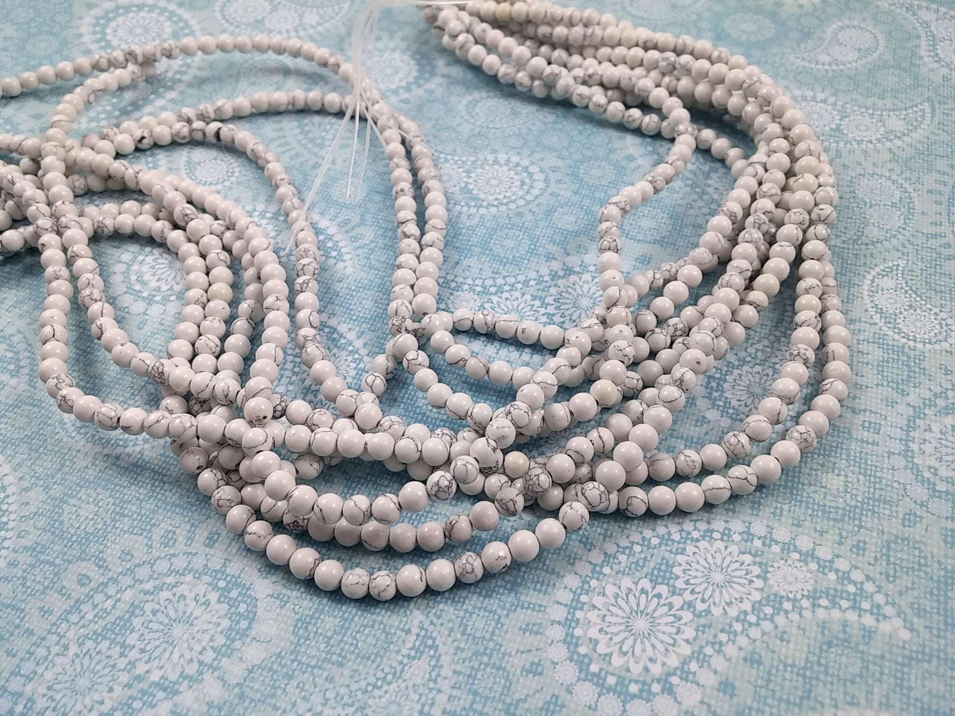 White Marbled Turquoise Stone Beads Strands 4, 6, or 8mm Round