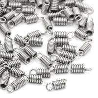 20 Silver Cord Ends - Stainless steel spring coil ends - hypoallergenic necklace fasteners