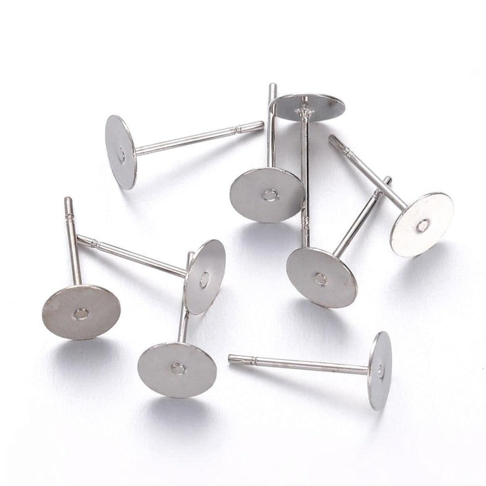 Earring stud posts, 6mm 8mm pad, Nickel free, lead free and cadmium free