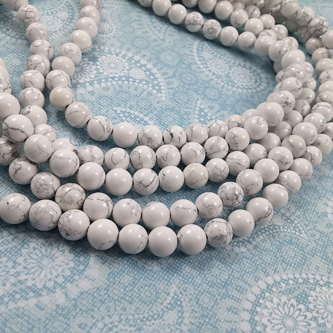 White Marbled Turquoise Stone Beads Strands 4, 6, or 8mm Round