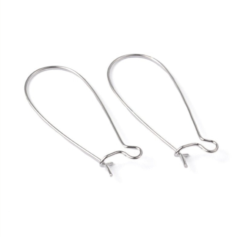 30mm brass kidney earring hooks - Silver - Nickel free, lead free and cadmium free earwire