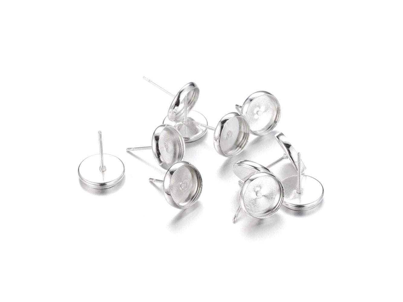 Brass stud earring settings, 8 or 10mm tray, silver. Nickel free, lead free and cadmium free