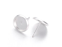 Brass stud earring settings, 8 or 10mm tray, silver. Nickel free, lead free and cadmium free