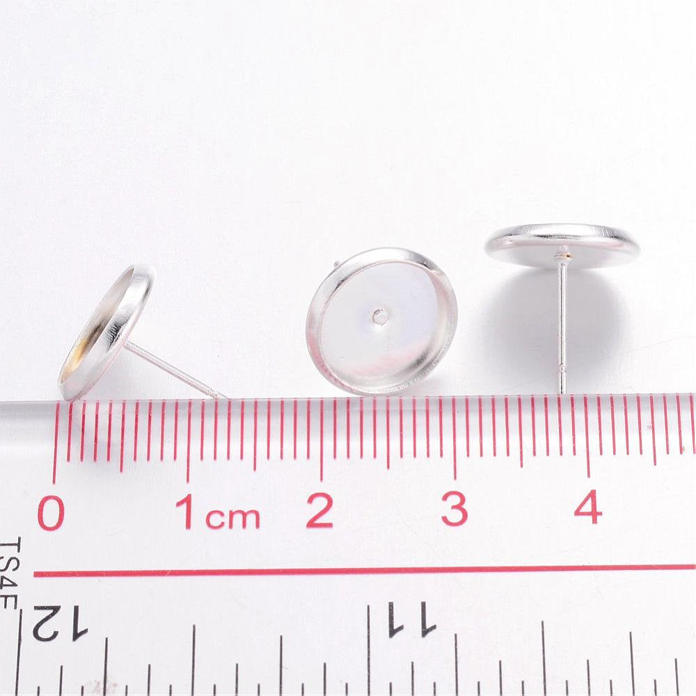 Brass stud earring settings, 8 or 10mm tray, silver. Nickel free, lead free and cadmium free