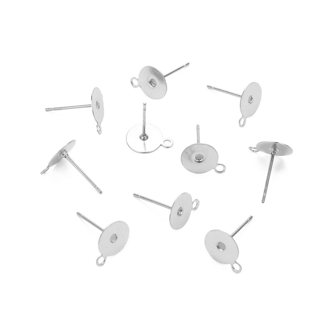 10 Stainless steel earring post with loop - 5mm, 6mm, 8mm, 10mm