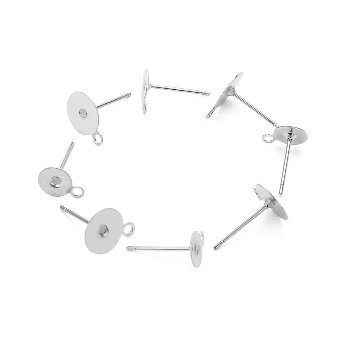 10 Stainless steel earring post with loop - 5mm, 6mm, 8mm, 10mm