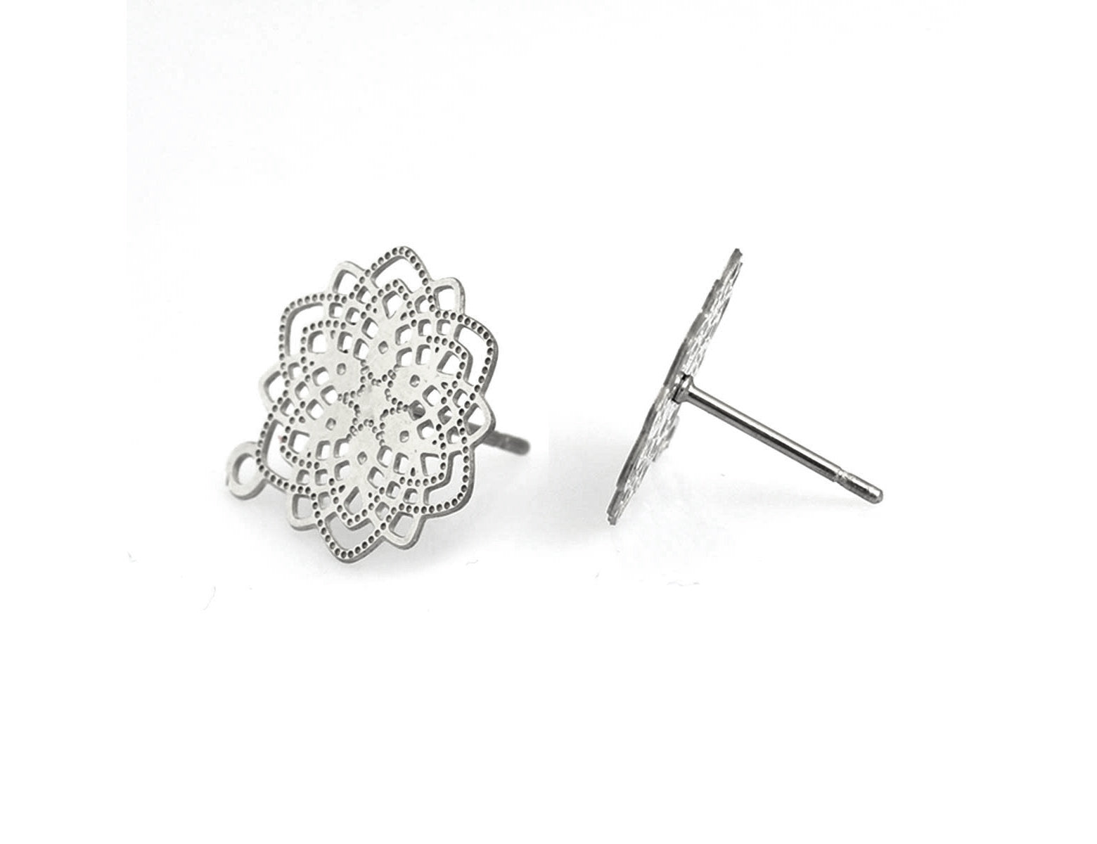 Flower earstuds, 5 pairs stainless steel earring studs with loop, Hypoallergenic