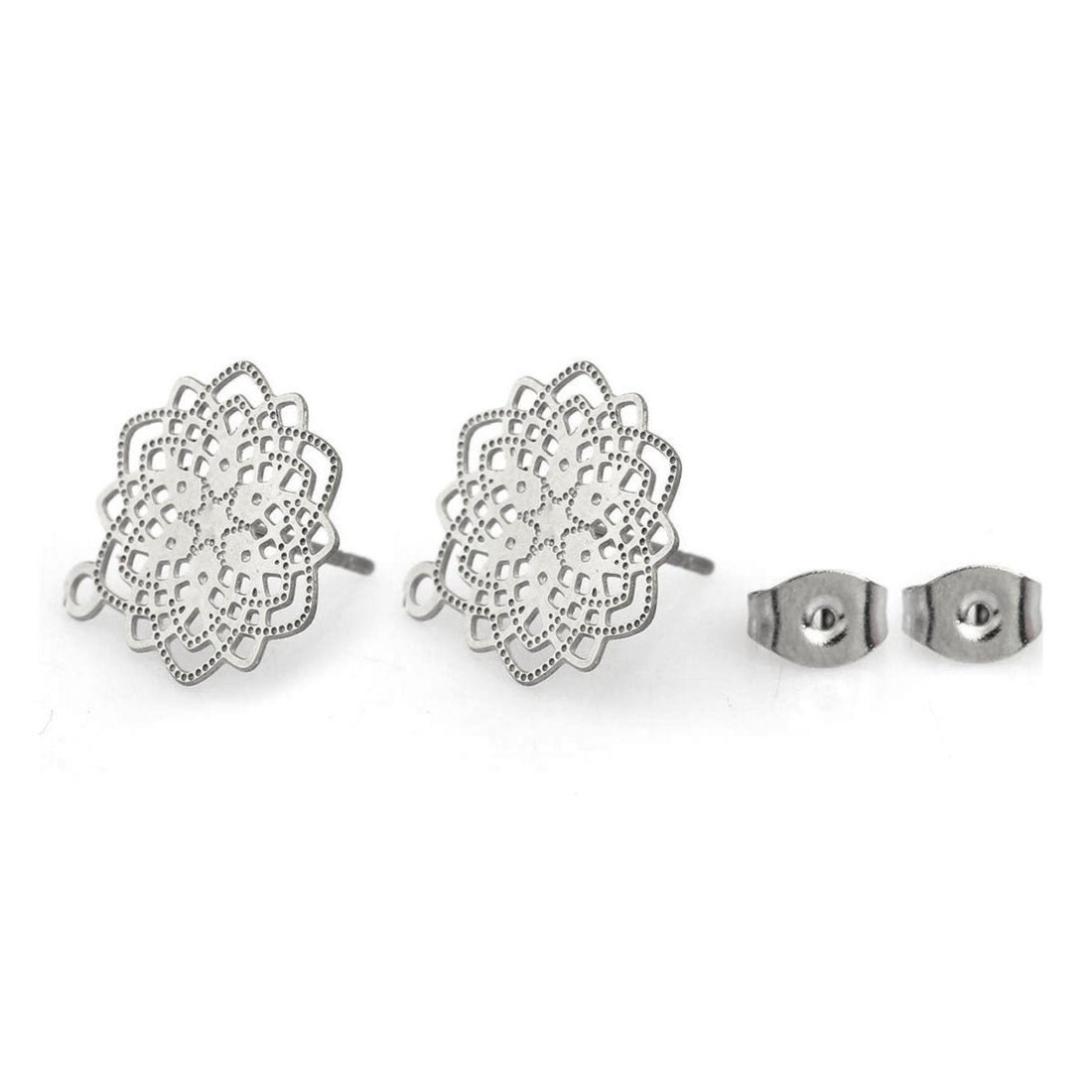 Flower earstuds, 5 pairs stainless steel earring studs with loop, Hypoallergenic 