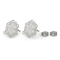 Flower earstuds, 5 pairs stainless steel earring studs with loop, Hypoallergenic