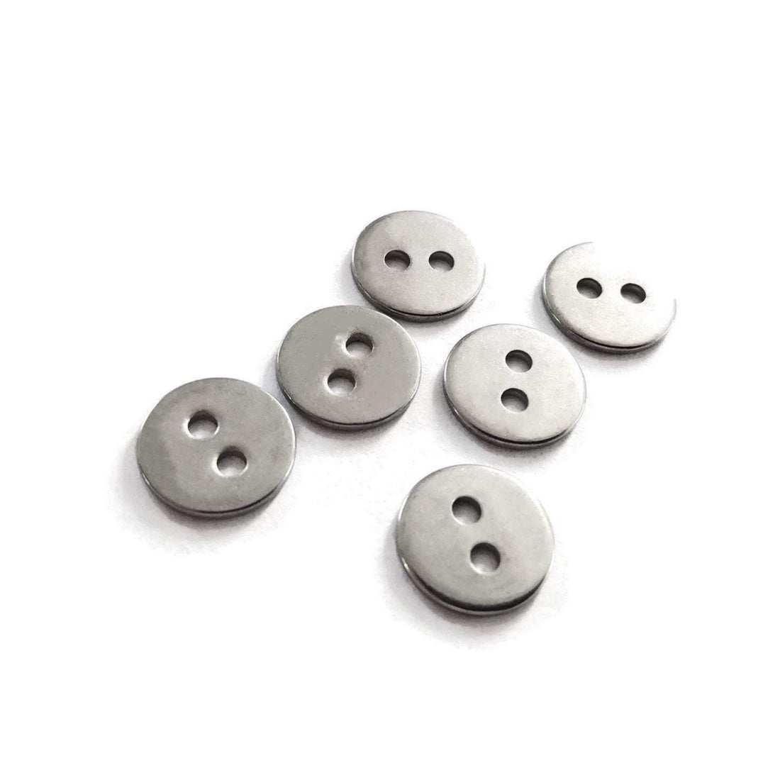 6 silver metal buttons, stainless steel buttons or clasps, round buttons 12mm