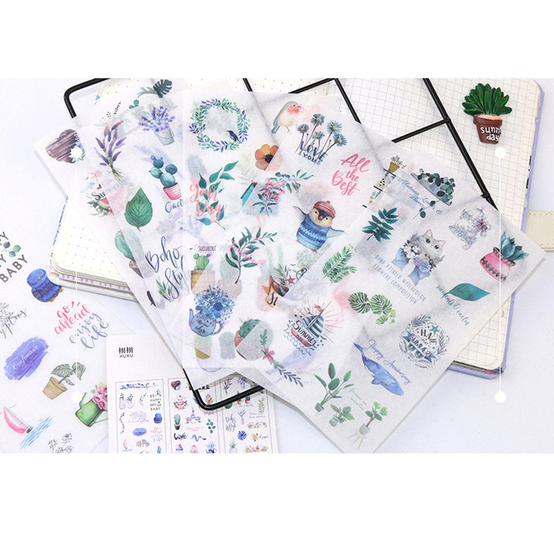 Plants and cute animals sticker set - 6 sheets