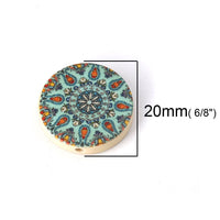 Mixed pattern wooden beads flat round 20mm - 15 pces