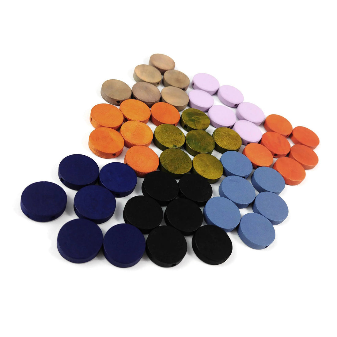 Wood Beads Flat Round 15mm - Choose your color