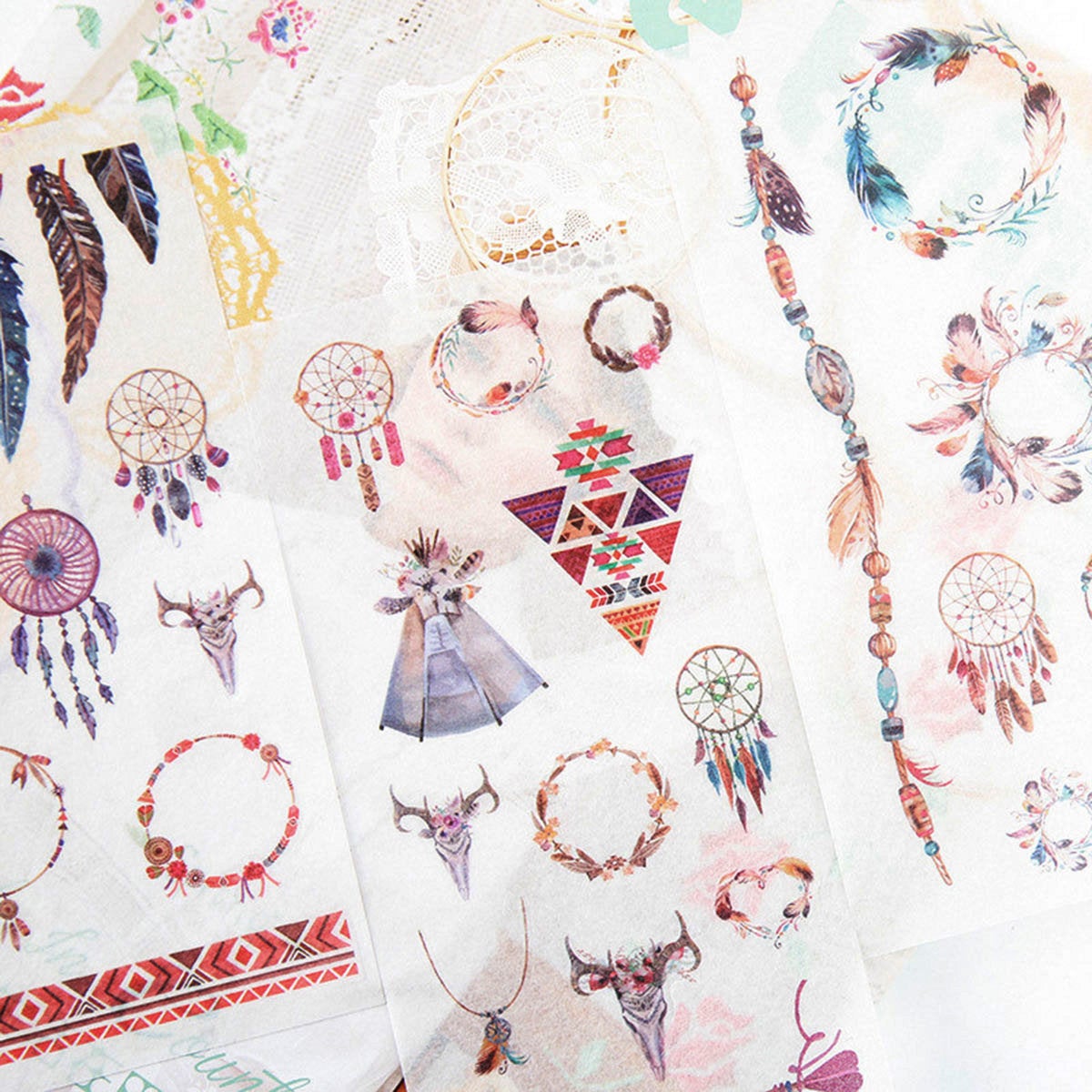 Dreamcatcher sticker pack - 6 sheets of boho stickers