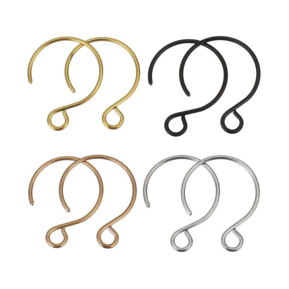 10pcs Stainless Steel round earring hooks - Rose gold, gold, silver or black