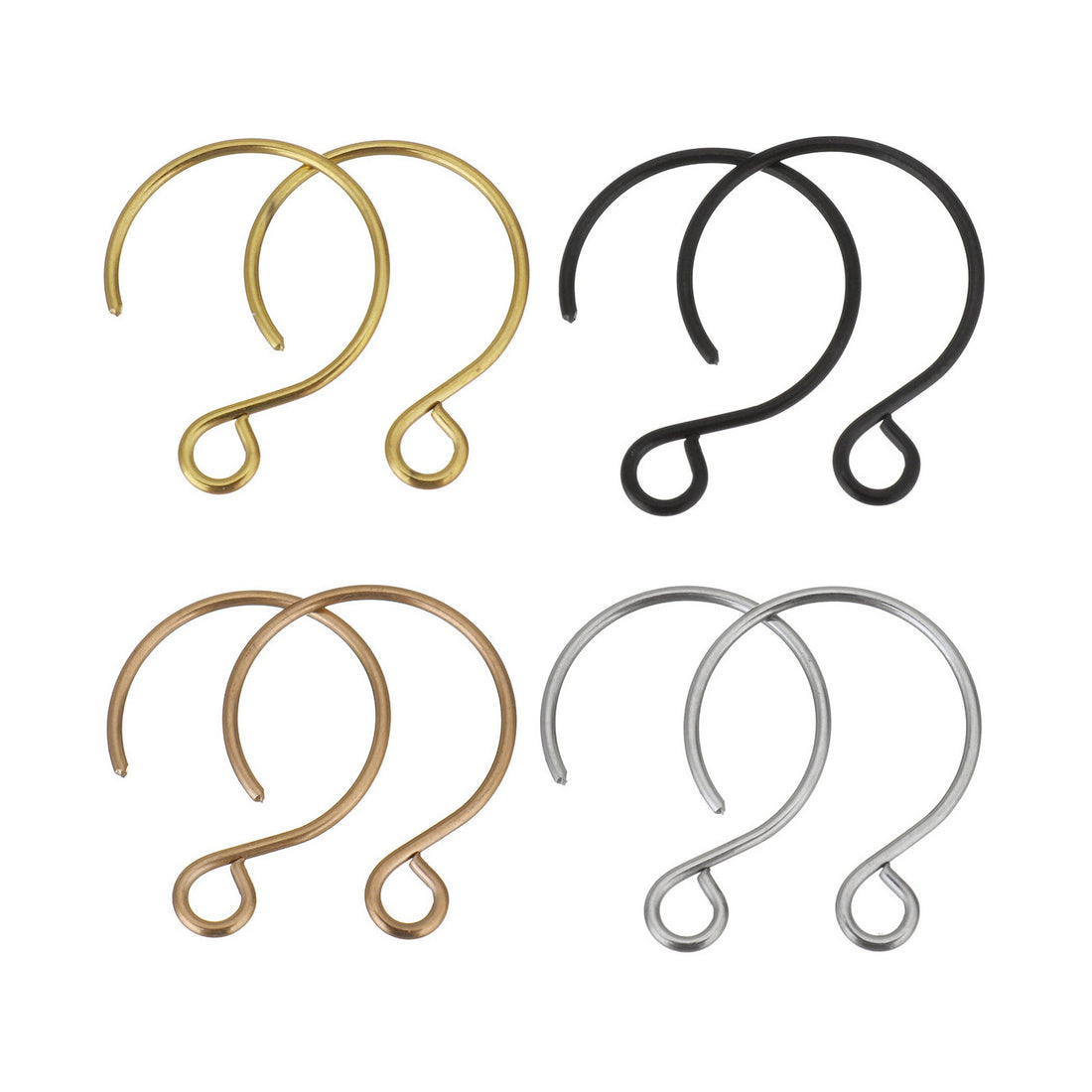 10 Stainless steel round earring hooks - Rose gold, gold, silver or black