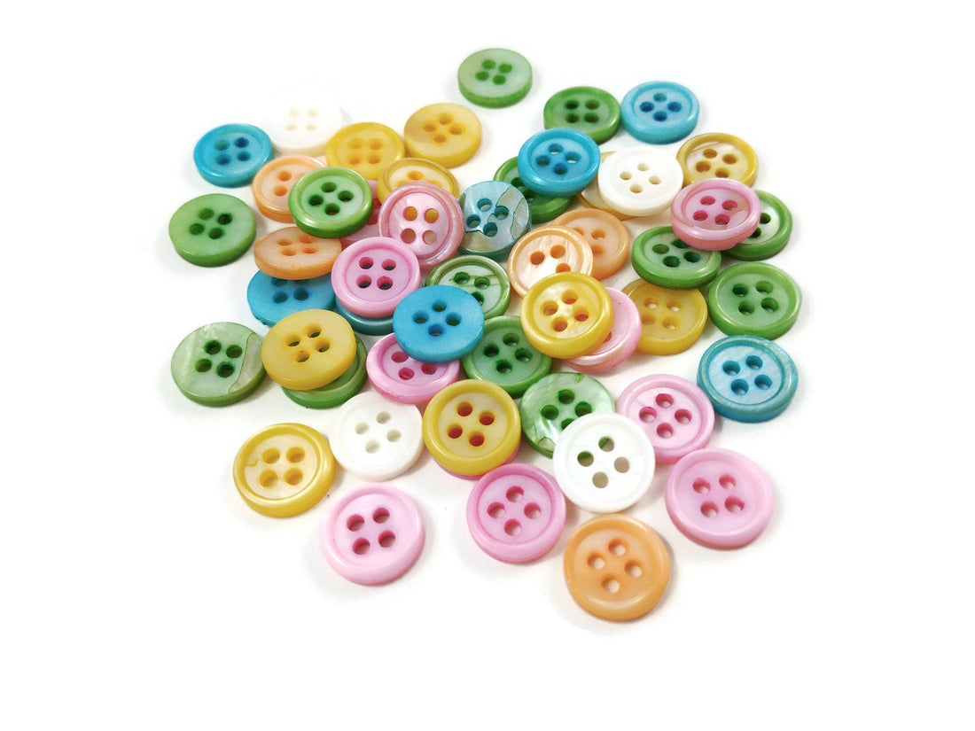 Mother of pearl buttons - 10mm buttons - set of 6 shell buttons - blue, green, pink, yellow, orange or white