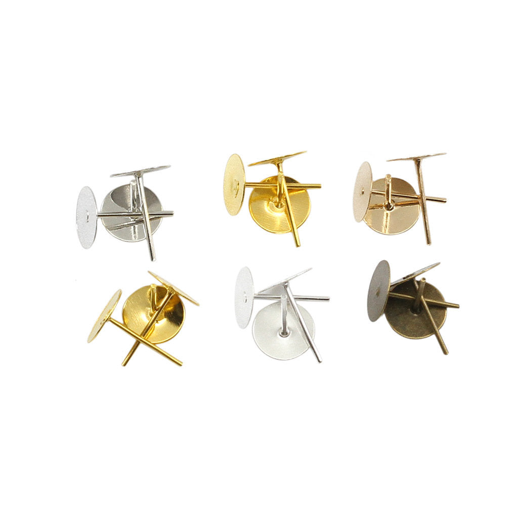 100 Earring stud posts, 6mm pad, gold. Nickel free, lead free and cadmium free