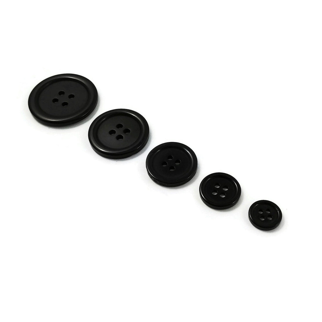 6 Boutons noirs en résine - Choisissez votre grandeur: 11, 15, 20, 25 ou 30mm