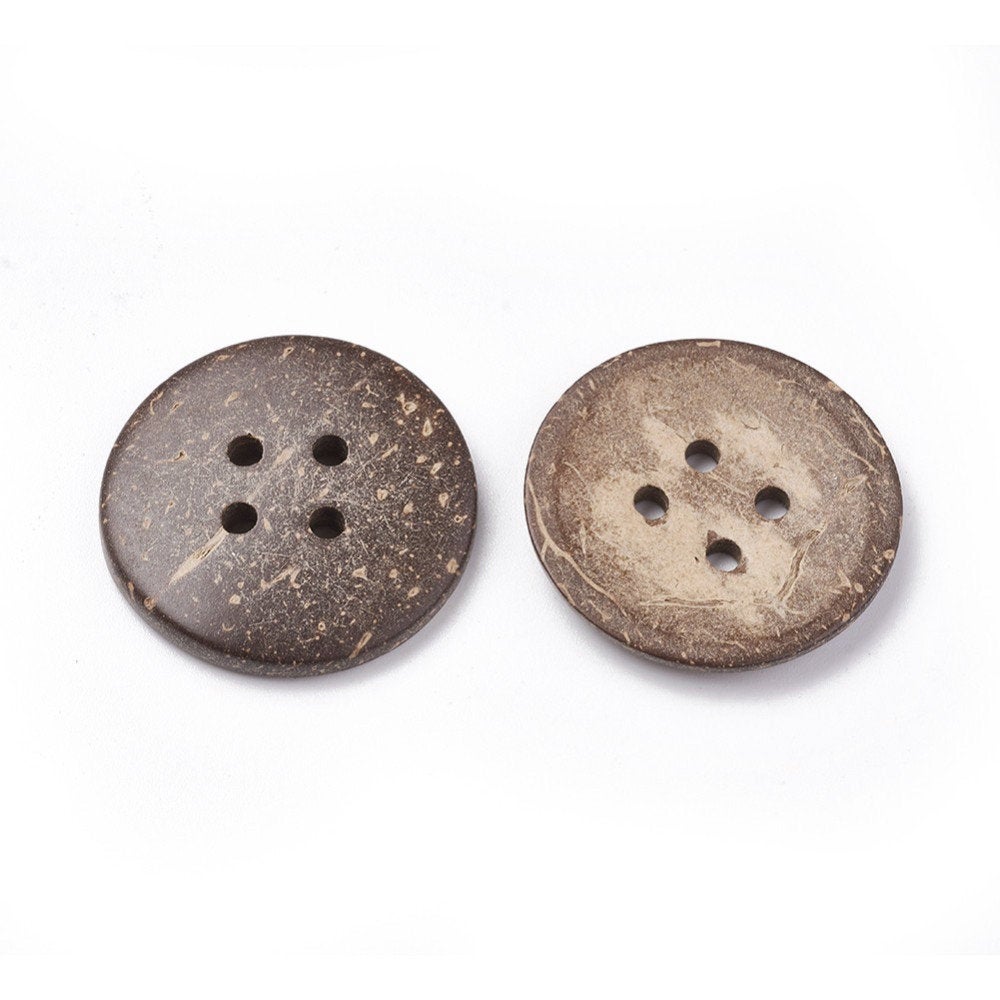 5 Brown coconut big buttons 30mm - Natural 4 holes wood buttons