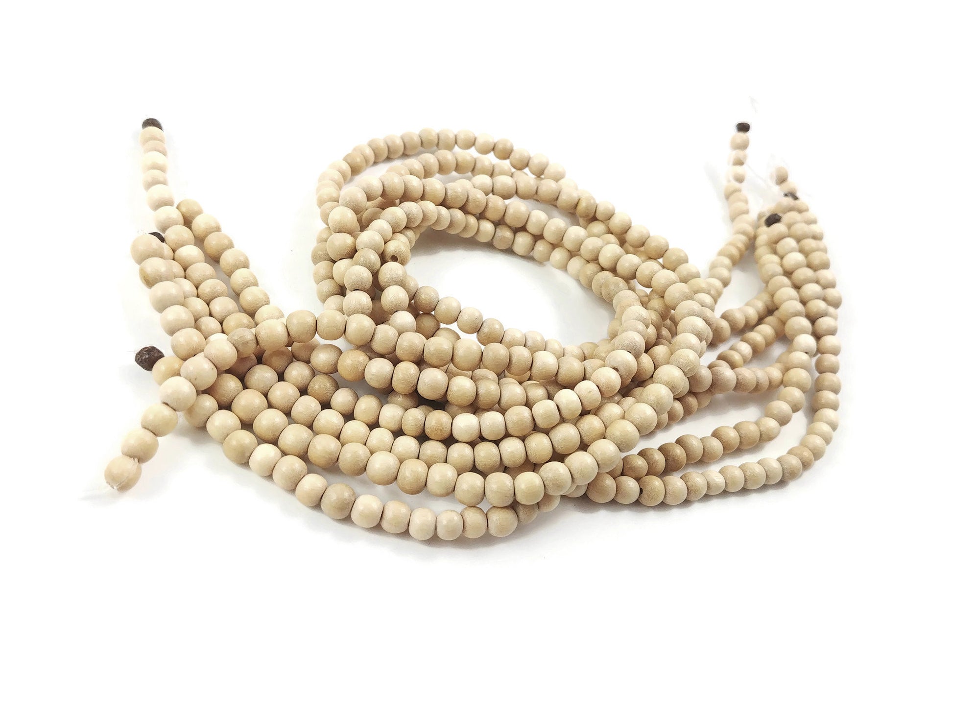 Whitewood 4, 6 or 8mm wood round beads 16 inch strand