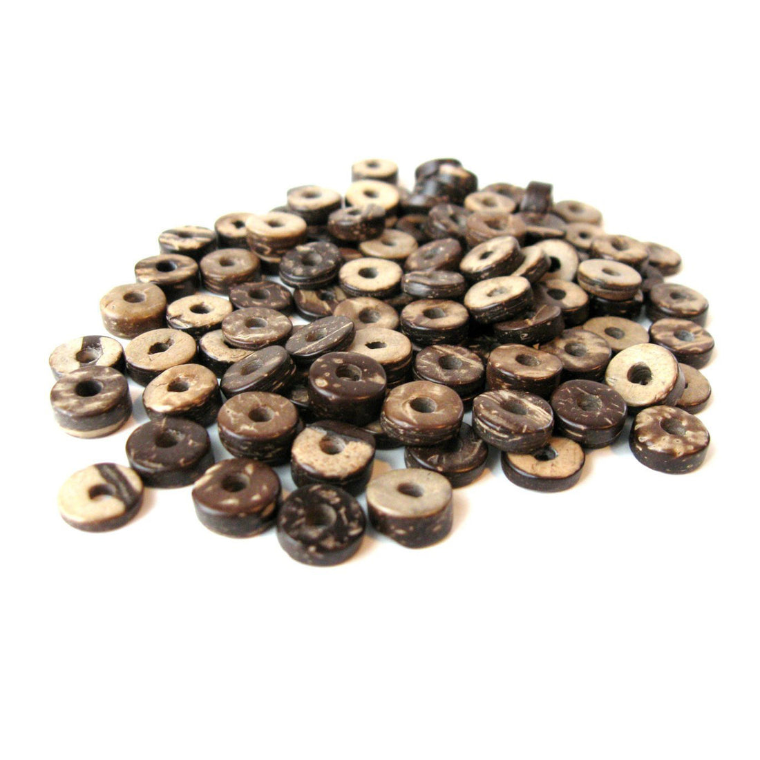 Coconut Bead - 100 Eco Friendly Donuts Rondelle Disk Beads 9mm