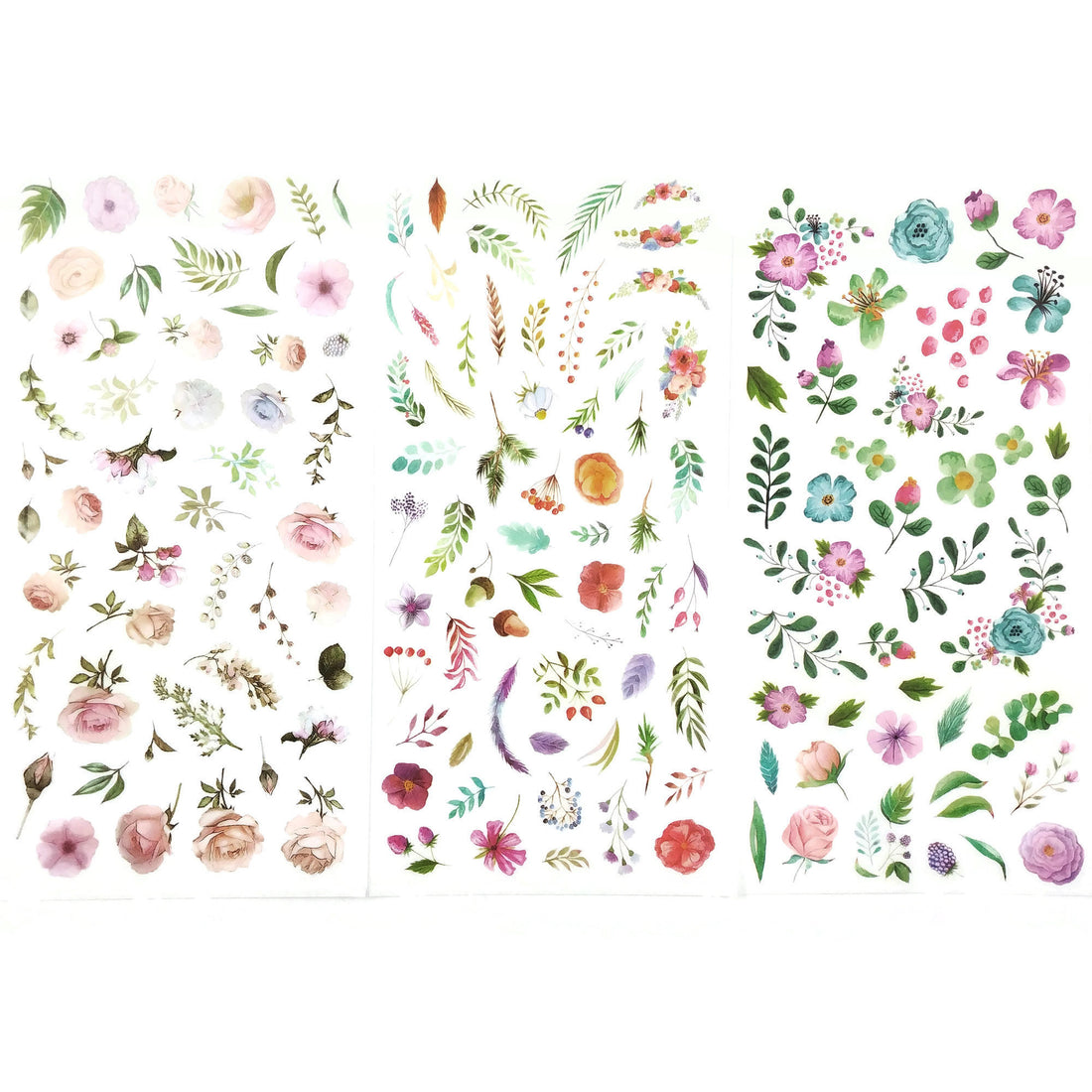 Flowers garden sticker set - 3 sheets of watercolor stickers