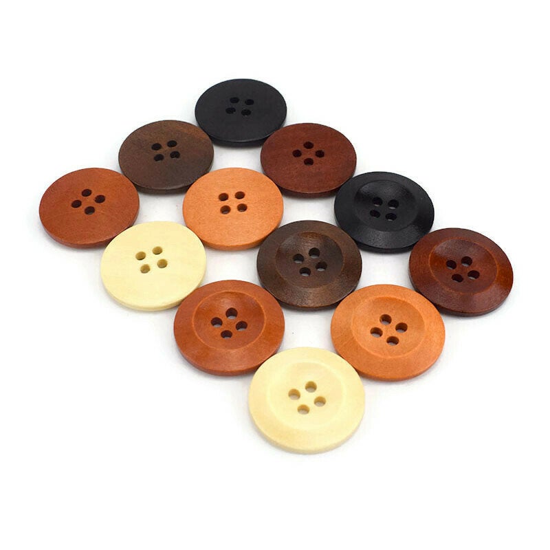 Wooden Sewing Buttons 28mm - set of 6 natural wood button - 6 colors available