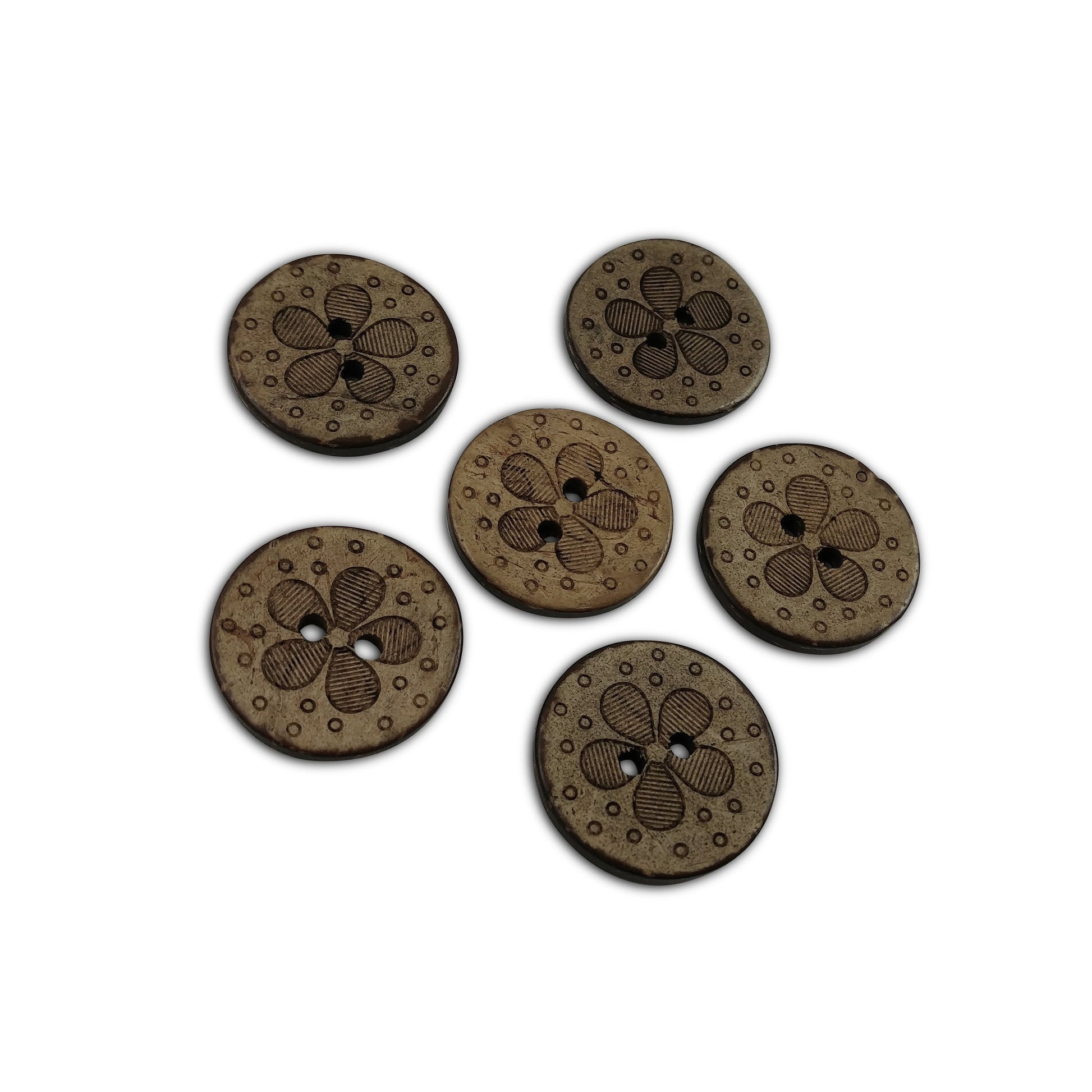 6 Two holes flower pattern coconut shell buttons 20mm