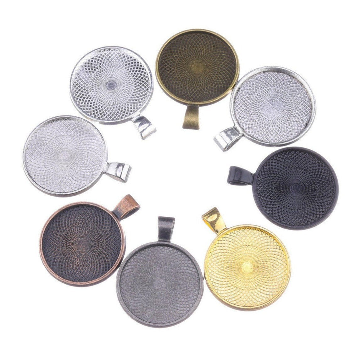 Pendant cabochon settings, flat round 25mm tray - Nickel free, lead free and cadmium free