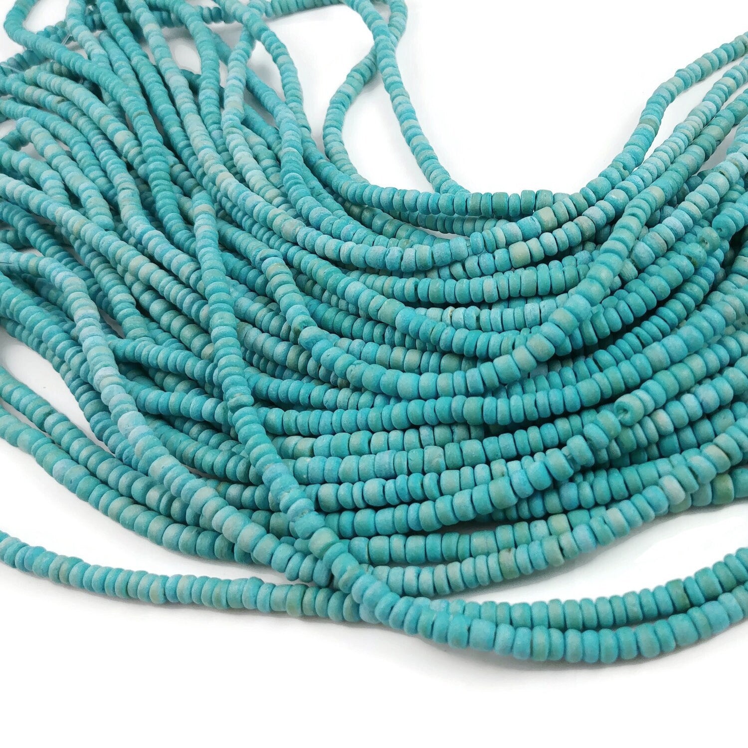 Turquoise coconut beads, 5mm wooden rondelle beads, rustic beads for jewelry making