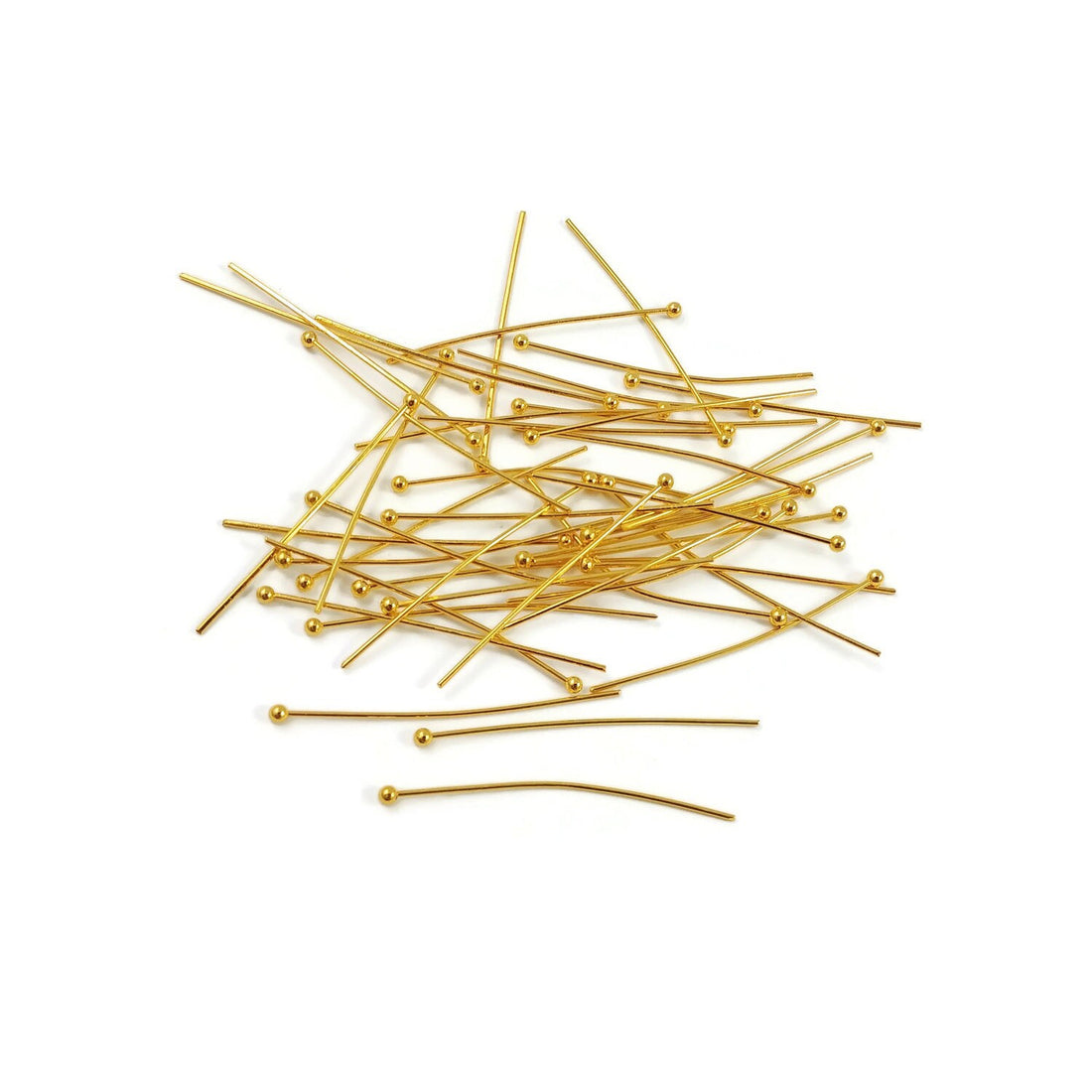 Gold plated ball head pins, 40mm stainless steel headpins, Hypoallergenic jewelry making findings