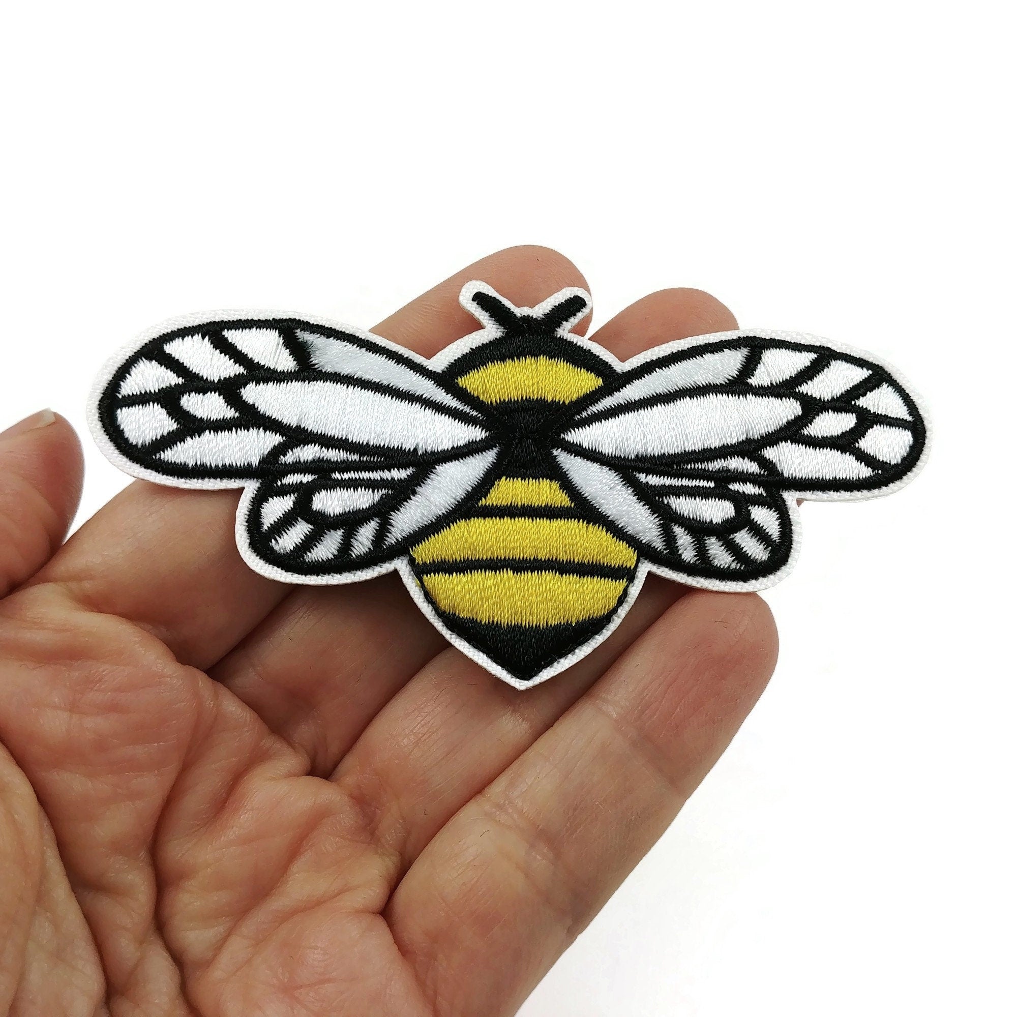 Bee iron on patch, Embroidered sew on patch, Insect applique