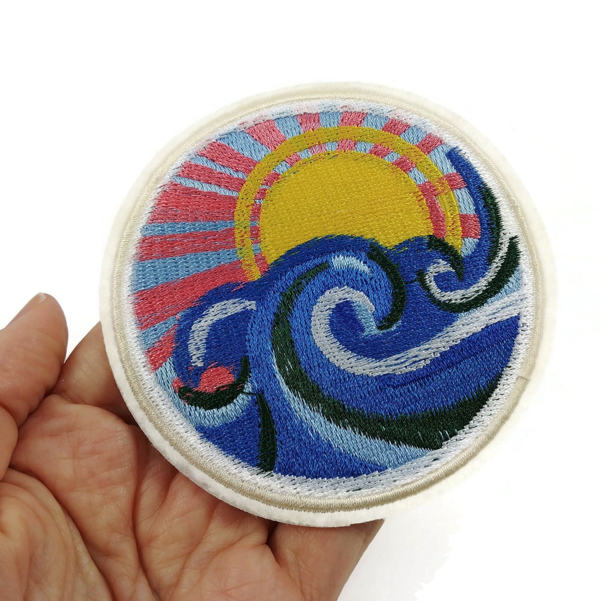 Surf iron on patch, Embroidered sew on patch, Summer badge applique