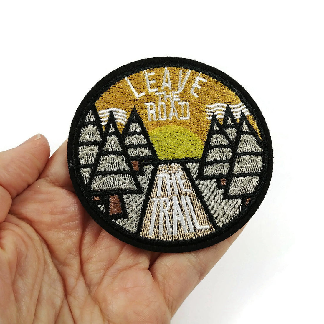 Fun badge patch, Camping iron on patch, Embroidered sew on patch, Leave the road appliques