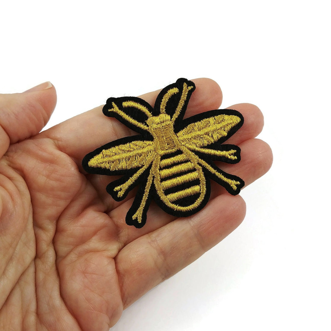 Golden bee iron on patch, Embroidered sew on patch, Insect applique