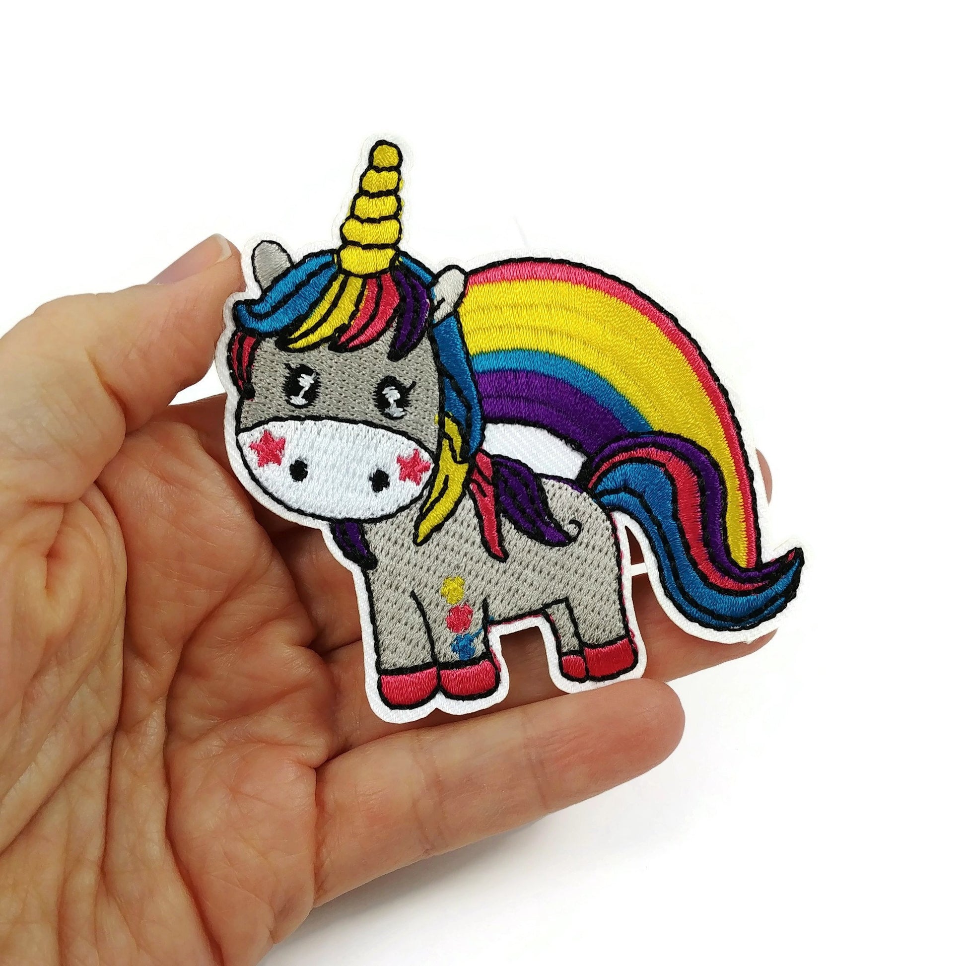 Big unicorn iron on patch, embroidered patch, kids sew on patch, Rainbow unicorn appliques