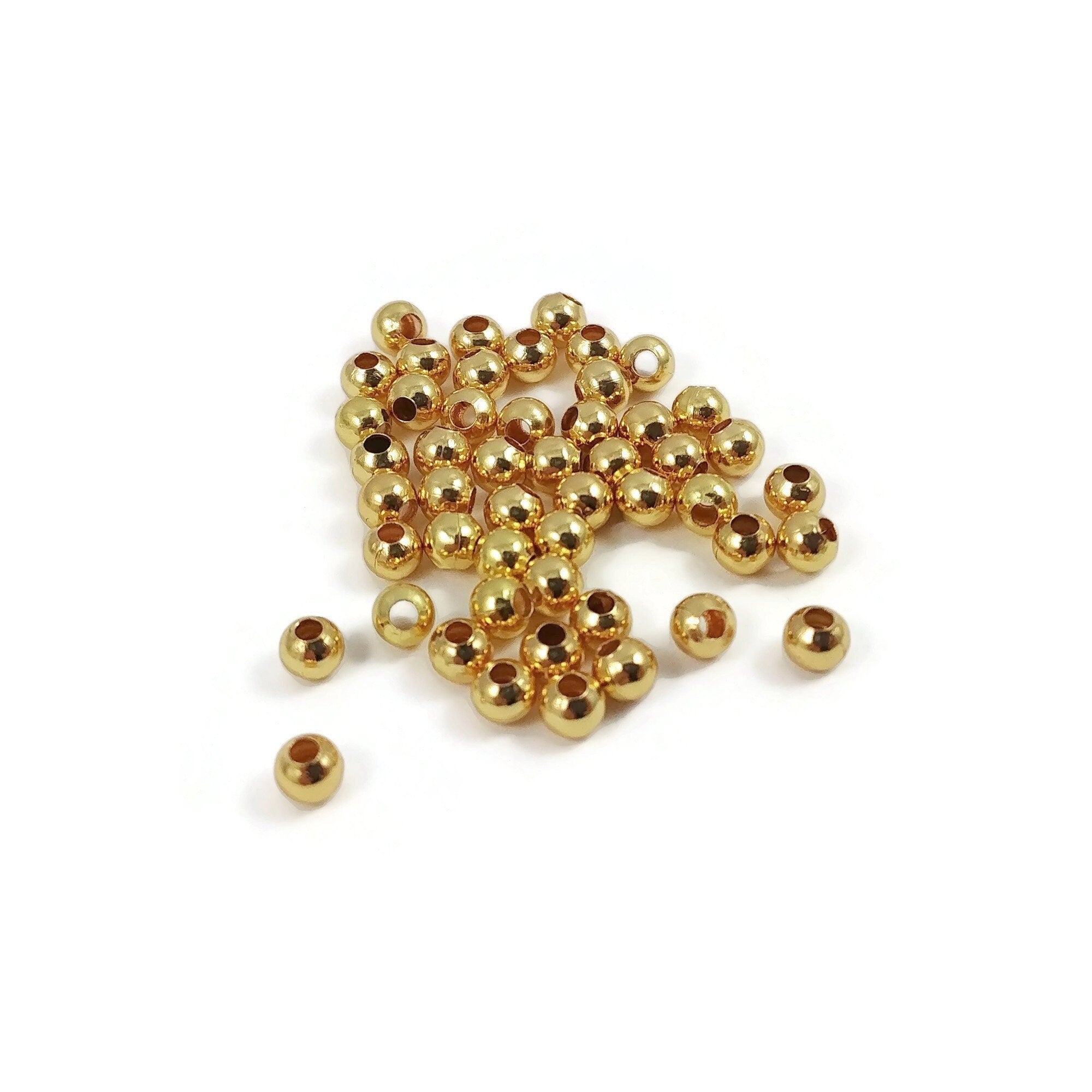 MAPOIEU 260pcs 18K Gold Filled Spacer Round Beads,Seamless Smooth Metal  Round Beads,Gold Plated Solid Brass Beads for DIY Bracelet Necklace Earring