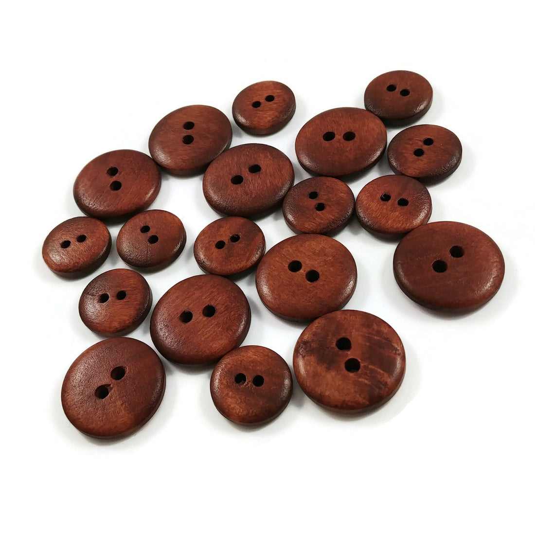 Reddish brown wooden buttons, 15mm, 20mm, Plain round sewing buttons