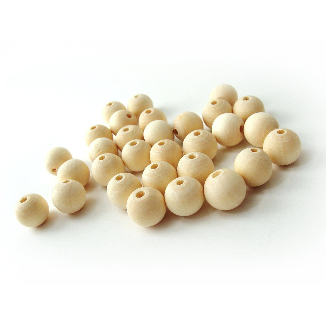 30 Perles en bois naturel 12mm