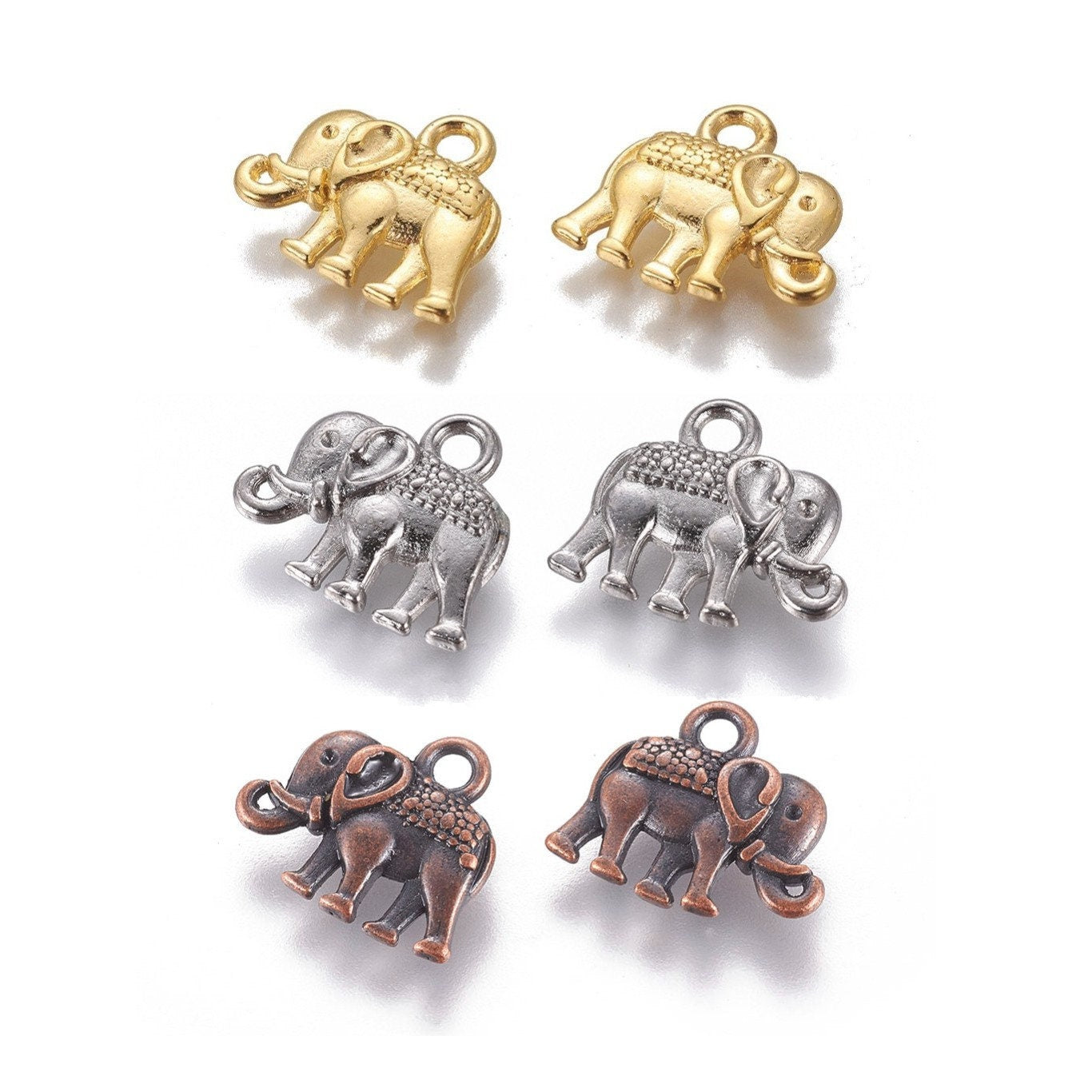 Cute elephant charms, 14mm tibetan animal charm, Gold, Silver, Copper, Nickel free metal pendants