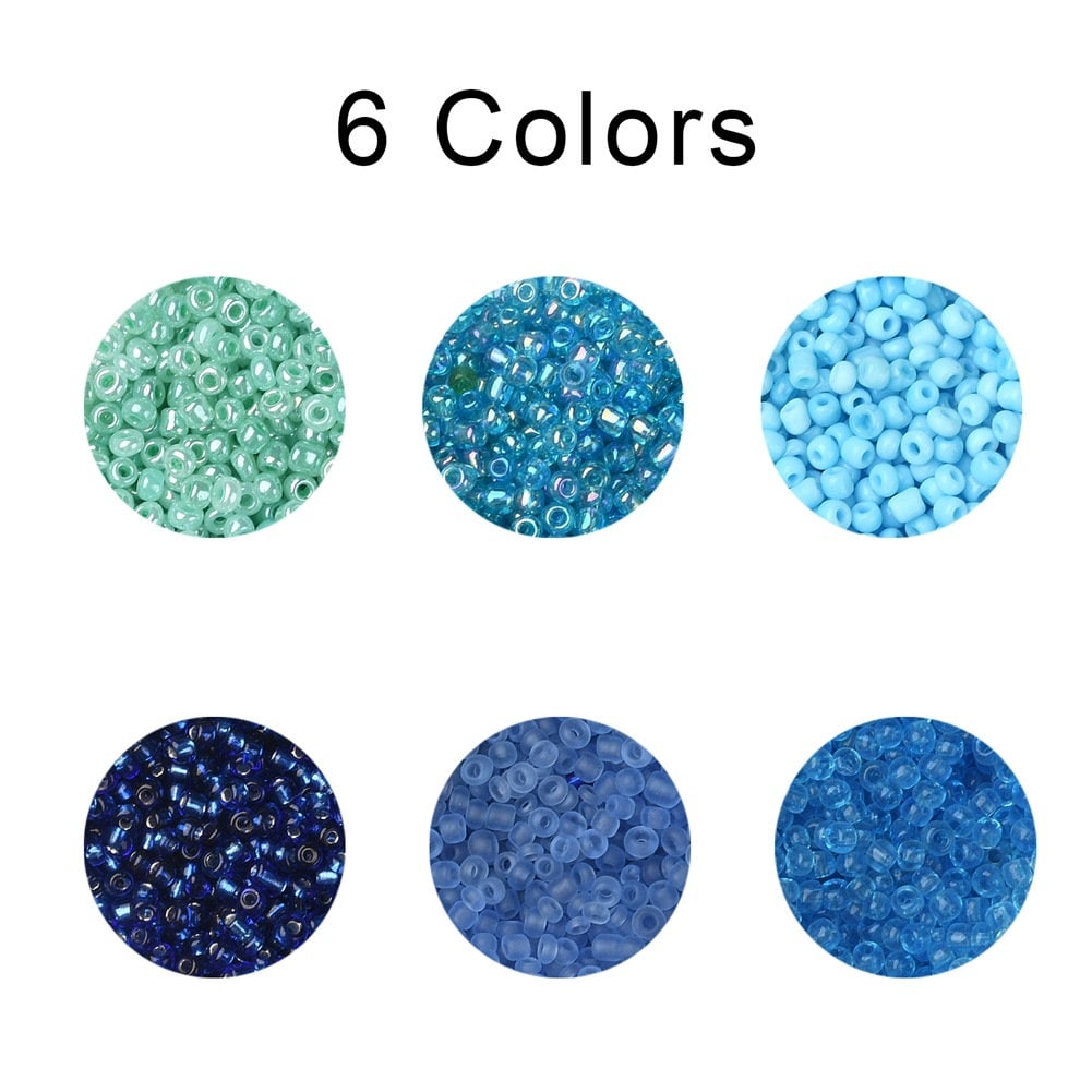 Glass seed beads kit, Assorted blue, 2mm 3mm 4mm, Jewelry making set