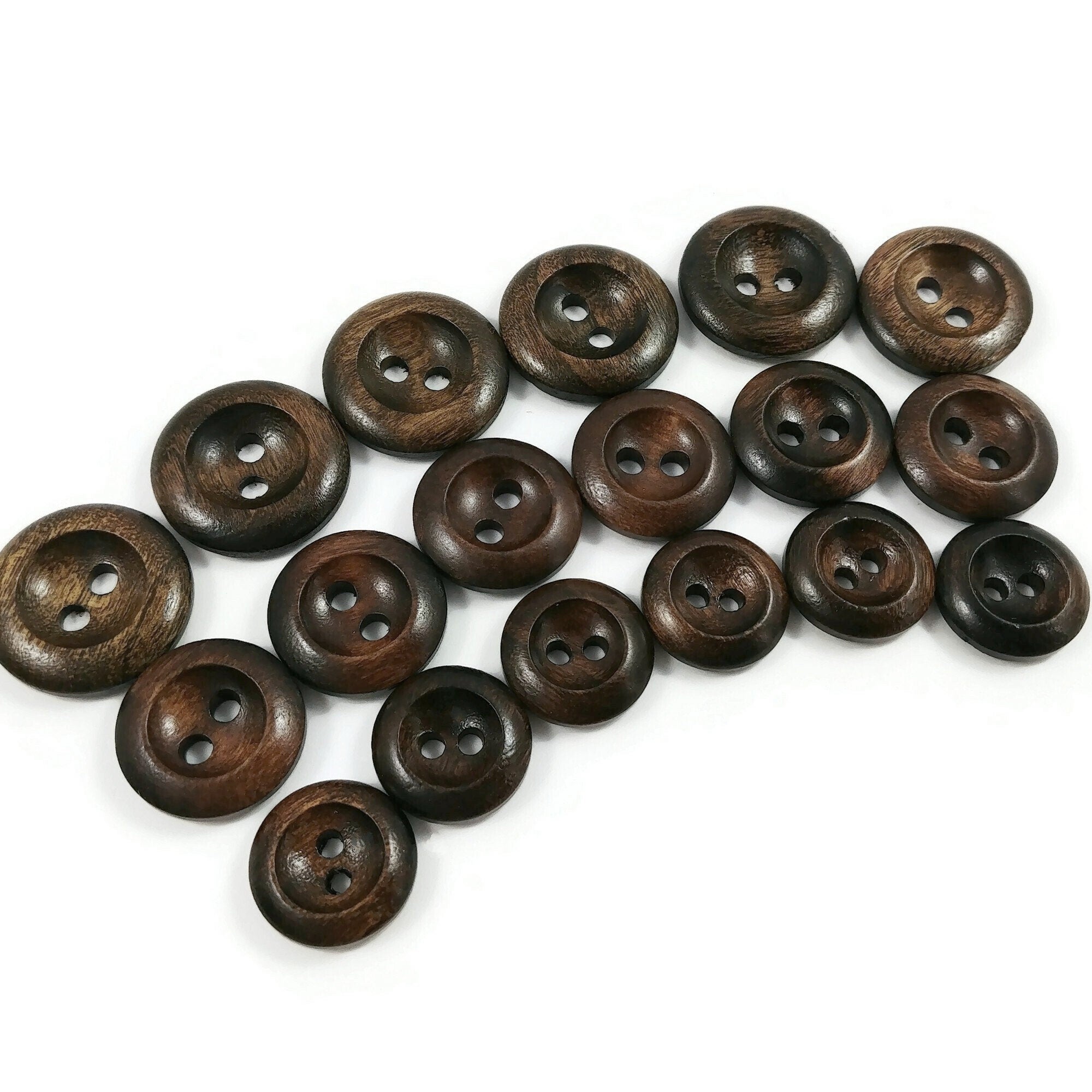Dark Olive wood buttons, 15mm, 18mm, 20mm, Round edge walnut sewing buttons, Made in Italy