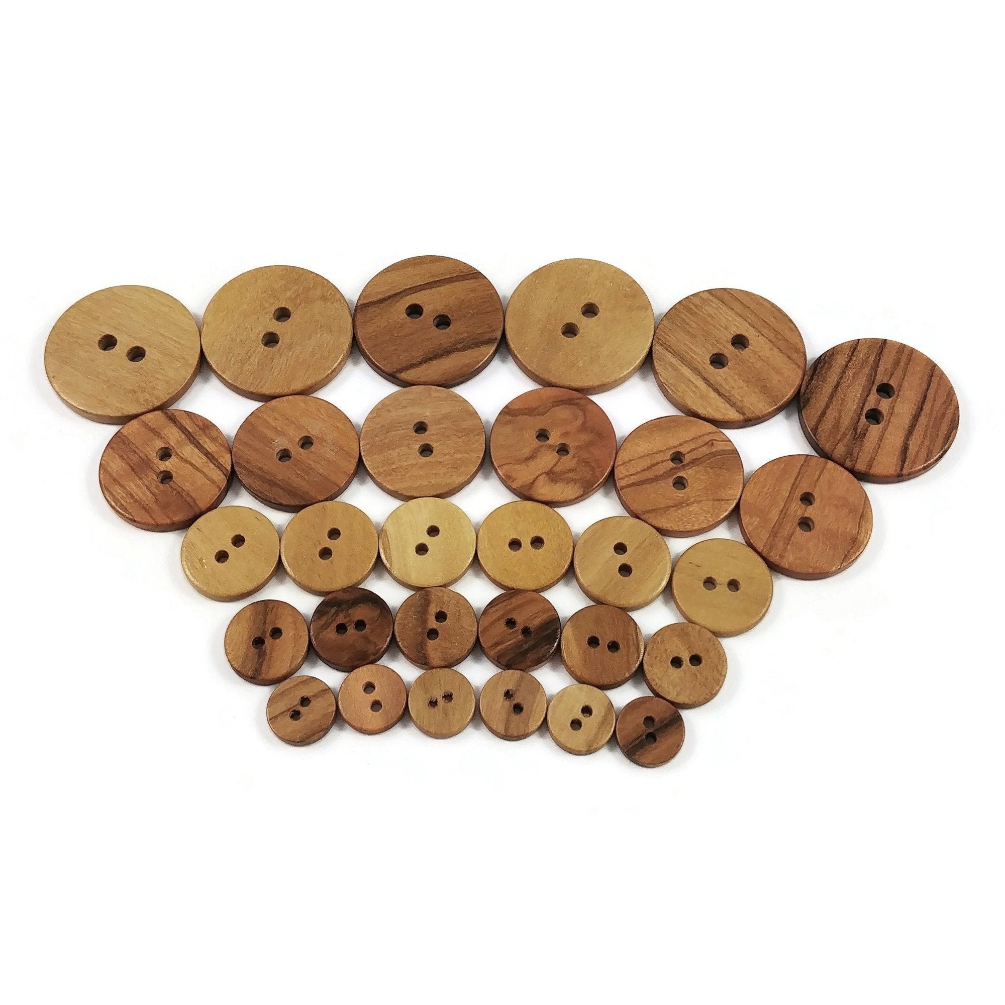 Natural olive wood buttons, 11mm, 13mm, 15mm, 20mm, 25mm, Wooden sewing buttons, Made in Italy
