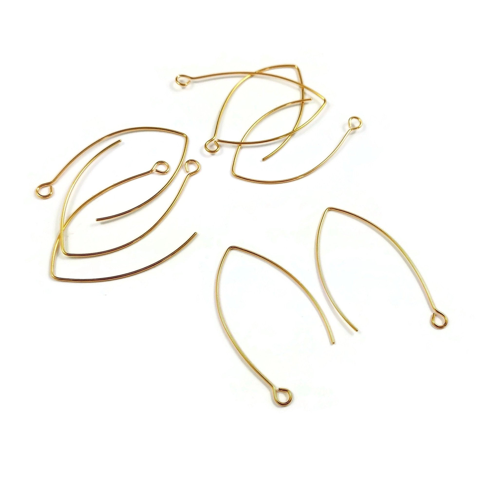 18K Gold Plated Marquise Ear Wire, Long Earring Hooks, Nickel Free
