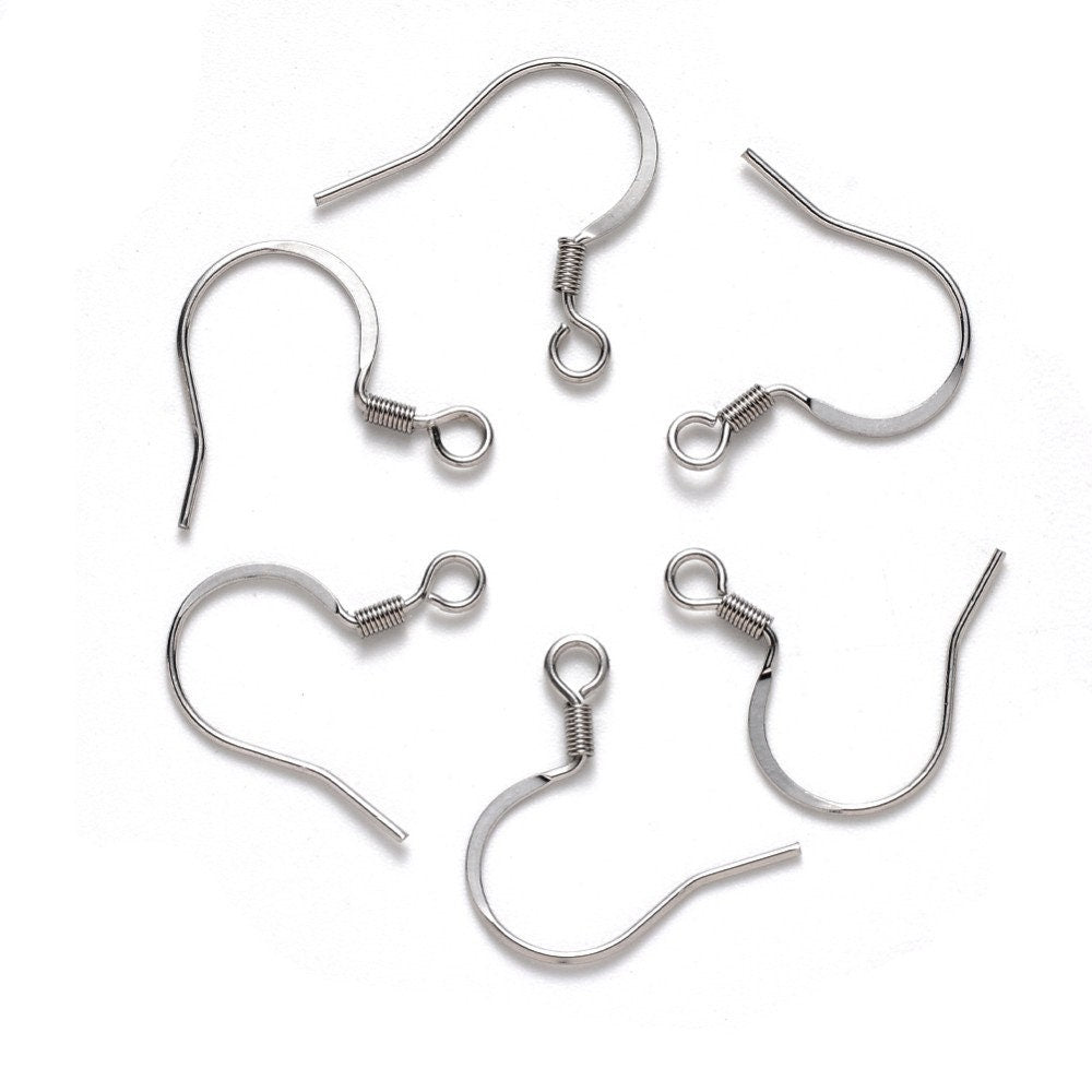 Stainless steel flat french earring hooks, 20 pcs (10 pairs) hypoallergenic ear wire, Silver, Gold, Rose gold