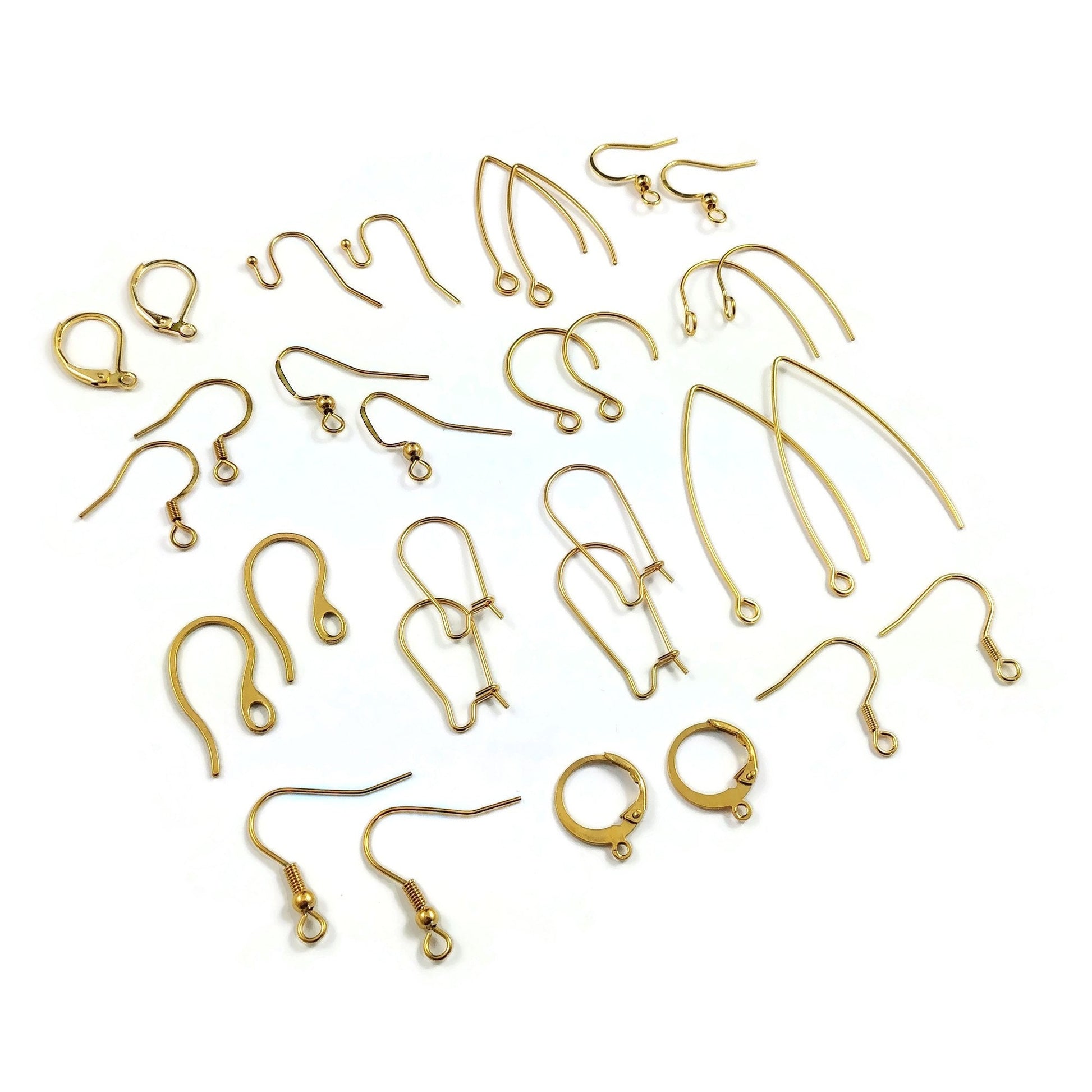 Earring making starter kit, Stainless steel hooks 30pcs, Hypoallergenic earwire jewelry findings, Sample pack