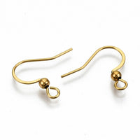 Stainless steel flat french earring hooks, 20 pcs (10 pairs) hypoallergenic ear wire, Silver, Gold