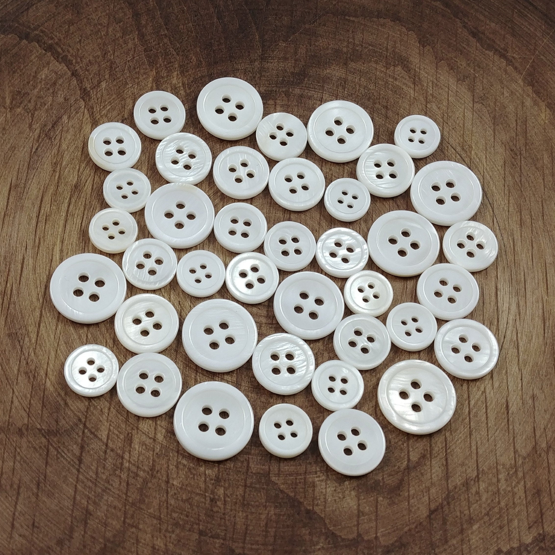 Mother of pearl buttons, Natural shell sewing buttons, 4 sizes available, 4 holes white shirt buttons